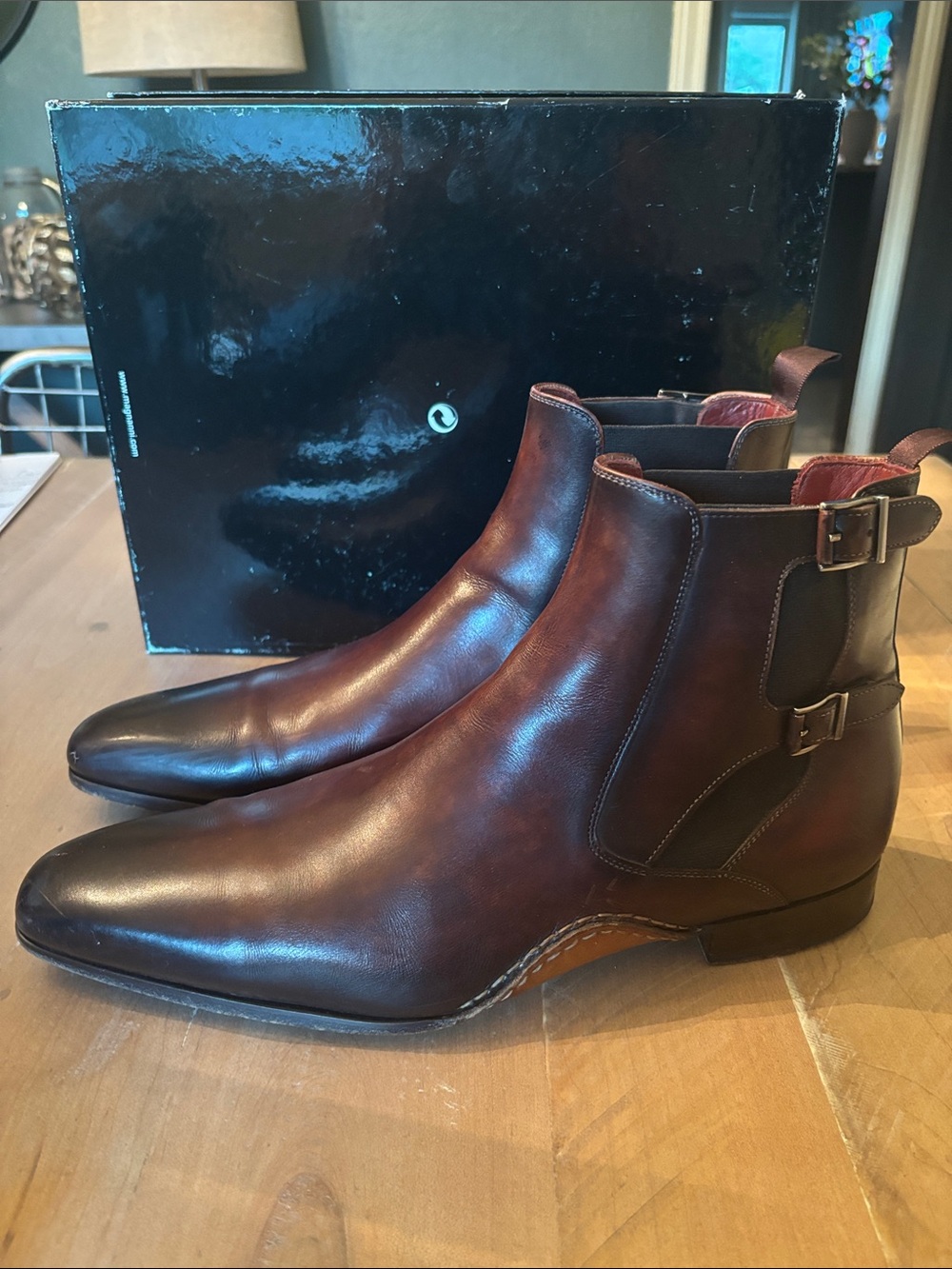 Magnanni Men's Brown Leather Chelsea Boots with Buckle Detail